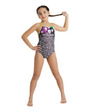 Arena Girls' Crazy Light Drop Back Swimsuit - Black-Soft Green